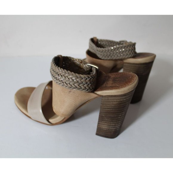 Brunello Cucinelli Tan Pebbled & Braided Leather Block Heeled Sandals Size US 6 - Picture 6 of 13